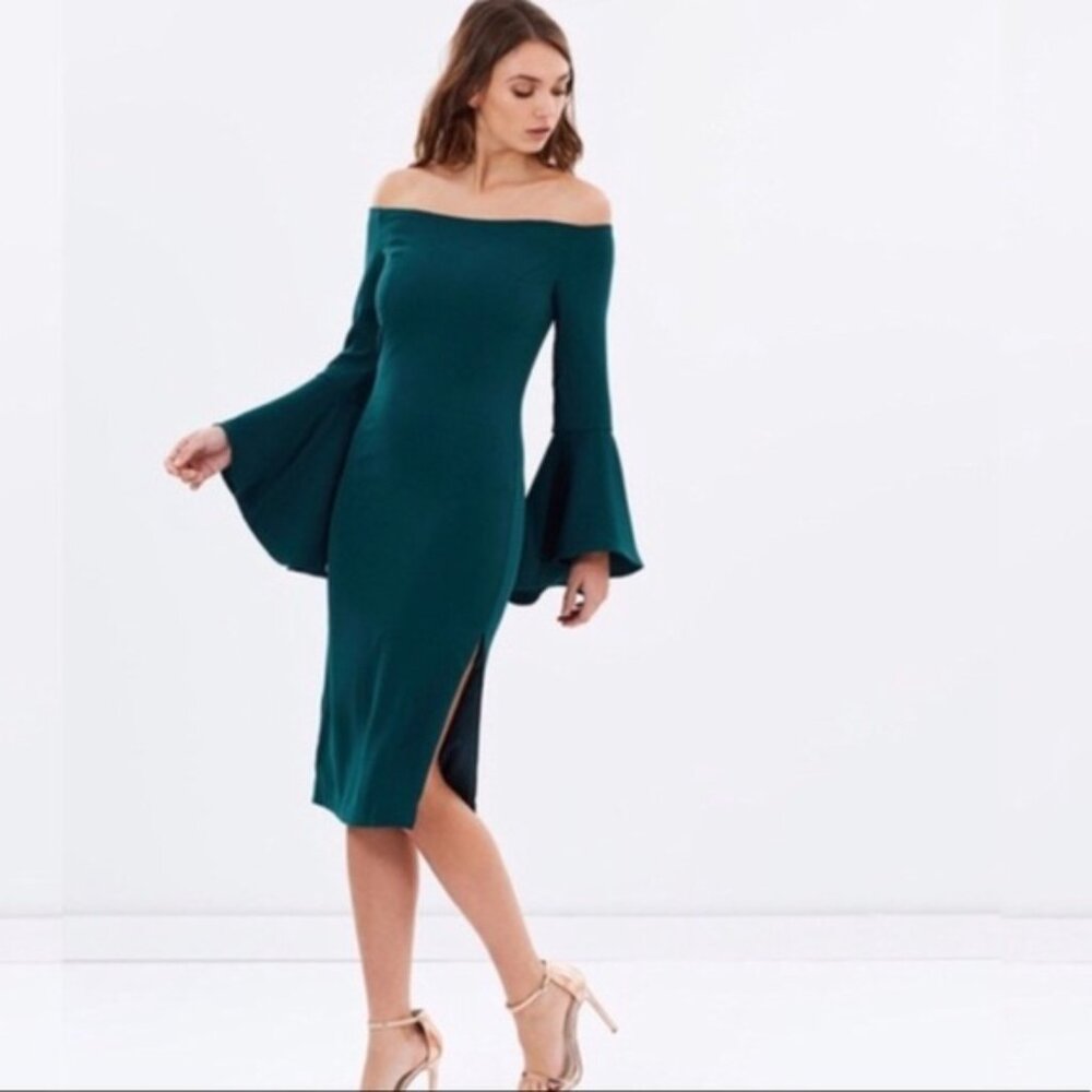 Bardot Dark Teal Bell Sleeve Dress